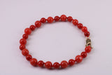 Natural Red Coral Bracelet with Solid Yellow Gold Lobster Claw Lock