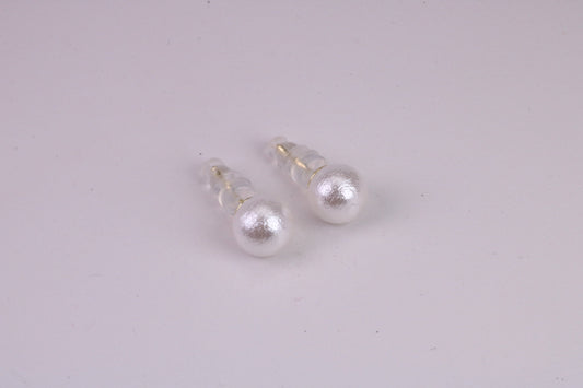 Natural 8 mm Round Pearl set Stud Earrings, set in Solid Silver, 18ct Yellow Gold Pated, Comfortable Rubber Backings