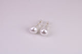 Natural 8 mm Round Pearl set Stud Earrings, set in Solid Silver, 18ct Yellow Gold Pated, Comfortable Rubber Backings