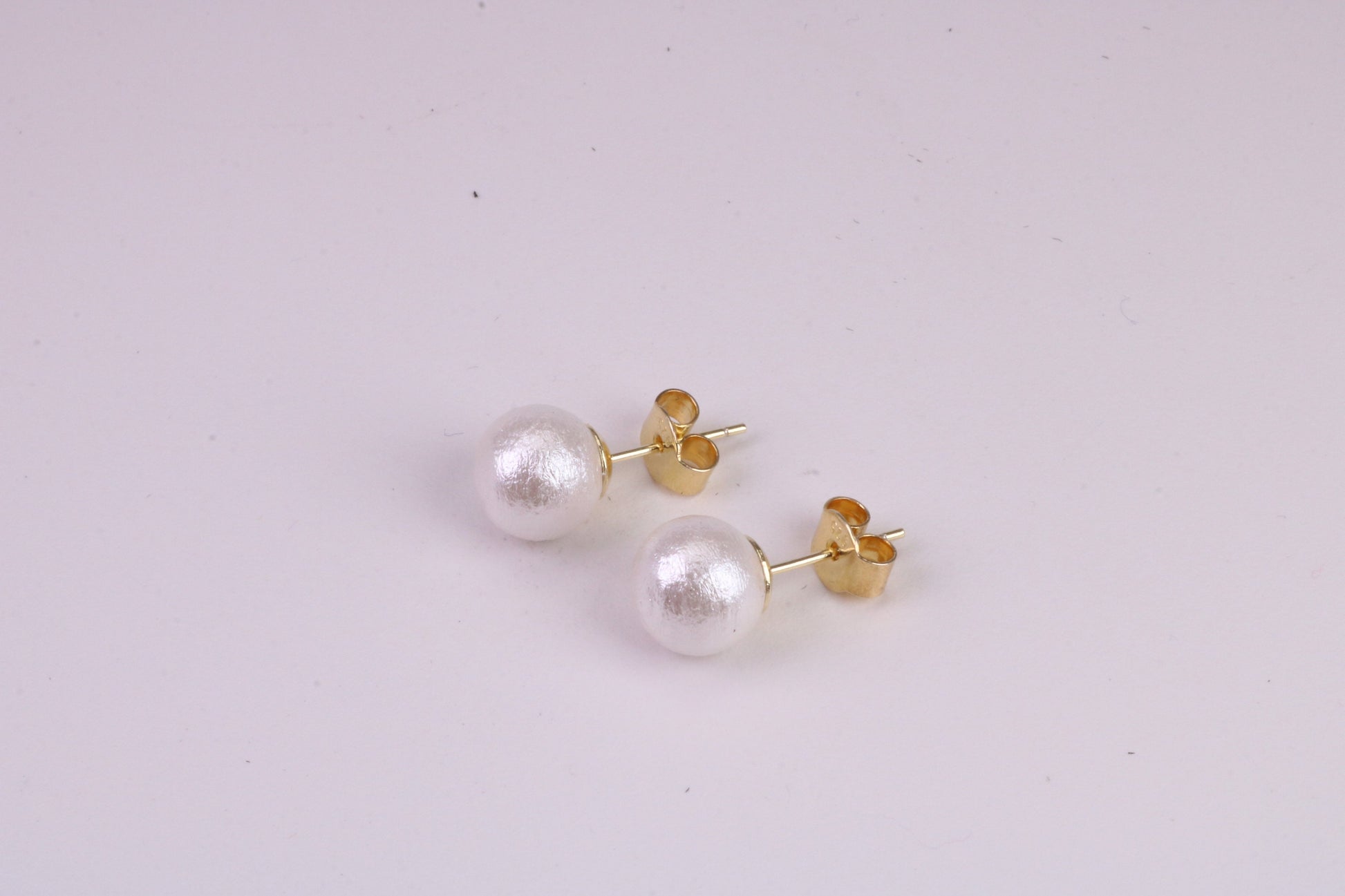 Natural 8 mm Round Pearl set Stud Earrings, set in Solid Silver, 18ct Yellow Gold Pated