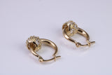 Hoop Creole Earrings with C Z Set Ball, Made from Solid Yellow Gold