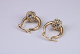 Hoop Creole Earrings with C Z Set Ball, Made from Solid Yellow Gold