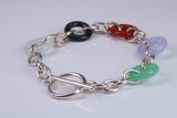 Real Multi Colour Jade set Bracelet, made from solid Sterling Silver, 7.50 Inches Long