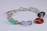 Real Multi Colour Jade set Bracelet, made from solid Sterling Silver, 7.50 Inches Long