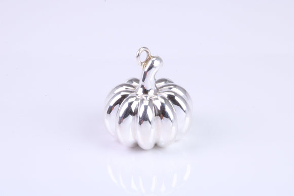 Solid Pumpkin Charm, Traditional Charm, Made from Solid 925 Grade Sterling Silver, Complete with Attachment Link