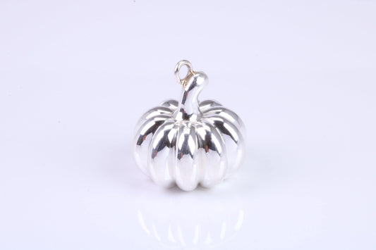 Solid Pumpkin Charm, Traditional Charm, Made from Solid 925 Grade Sterling Silver, Complete with Attachment Link