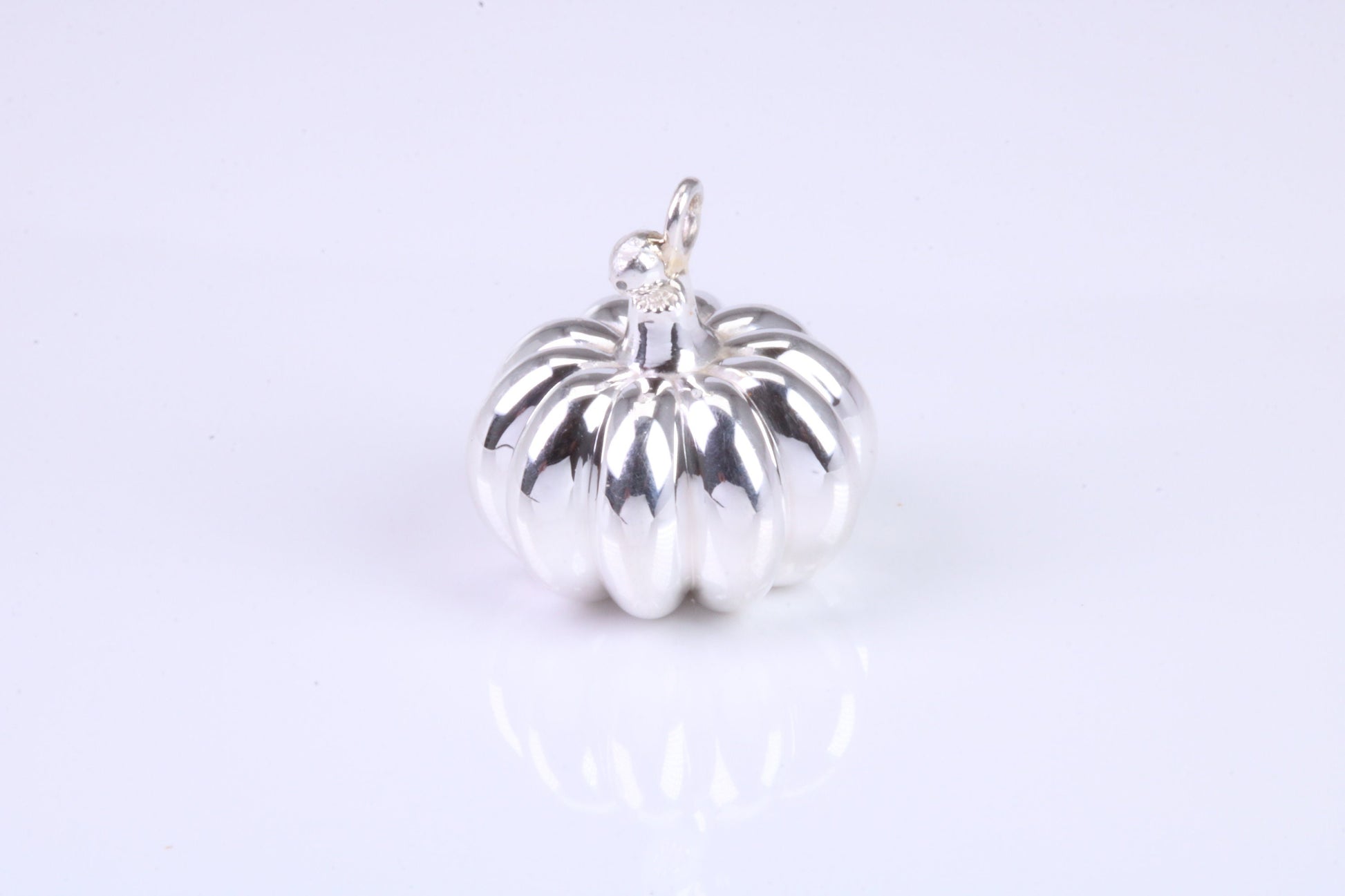 Solid Pumpkin Charm, Traditional Charm, Made from Solid 925 Grade Sterling Silver, Complete with Attachment Link