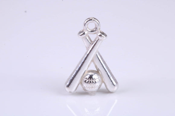 Baseball Set Charm, Traditional Charm, Made from Solid 925 Grade Sterling Silver, Complete with Attachment Link