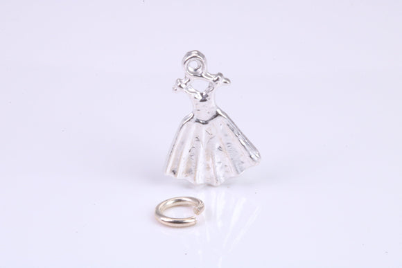 Party Dress Charm, Traditional Charm, Made from Solid 925 Grade Sterling Silver, Complete with Attachment Link