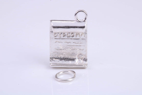 Diploma Charm, Graduation Cap Charm, Traditional Charm, Made from Solid 925 Grade Sterling Silver, Complete with Attachment Link
