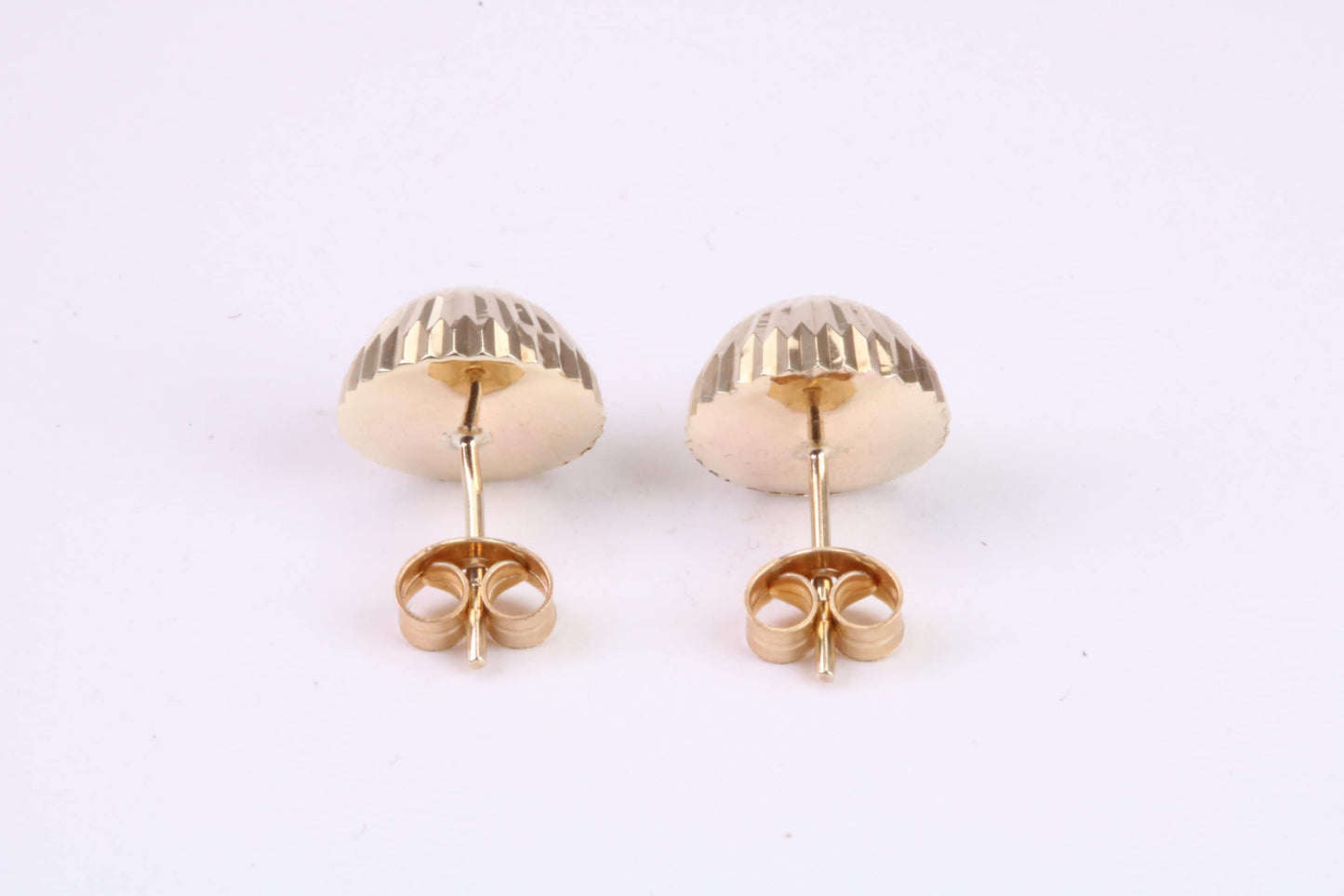 10 mm Round Diamond cut Domed Stud Earrings Made from Yellow Gold