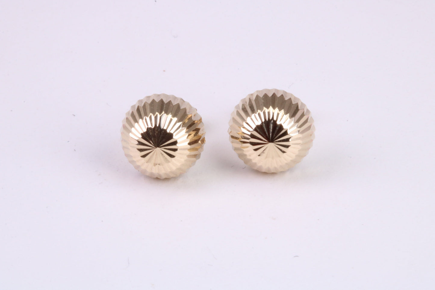 10 mm Round Diamond cut Domed Stud Earrings Made from Yellow Gold