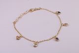 Rainbow Dainty Love Hearts Bracelet, With Length Adjustable Chain, Made from solid Sterling Silver and Further 18ct Yellow Gold Plated