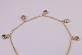 Rainbow Dainty Love Hearts Bracelet, With Length Adjustable Chain, Made from solid Sterling Silver and Further 18ct Yellow Gold Plated