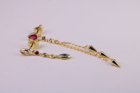 Fashionable Odd Pair 65 mm and 35 mm Long Dropper Stud Earrings, Solid Silver with Yellow Gold Plating