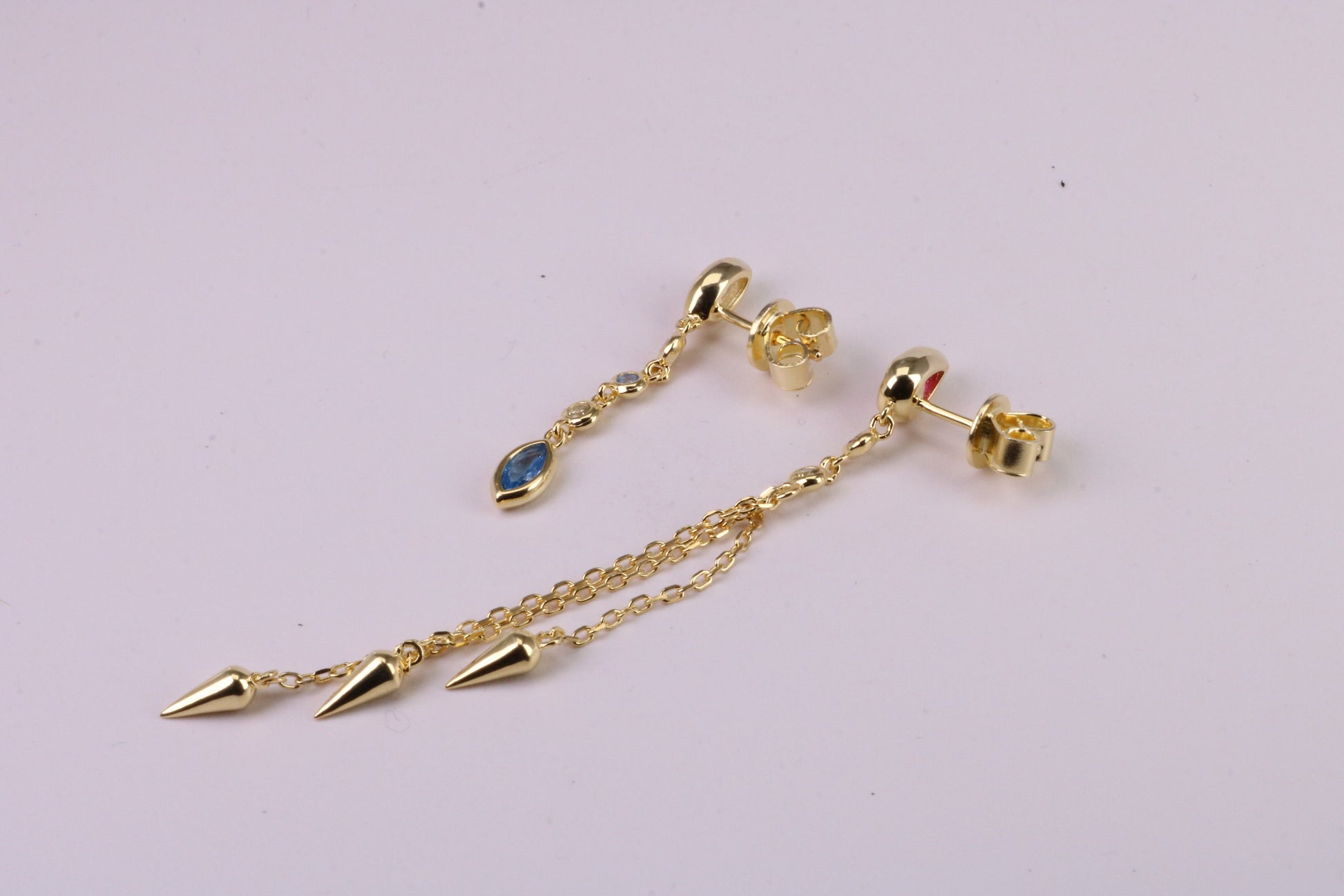 Fashionable Odd Pair 65 mm and 35 mm Long Dropper Stud Earrings, Solid Silver with Yellow Gold Plating
