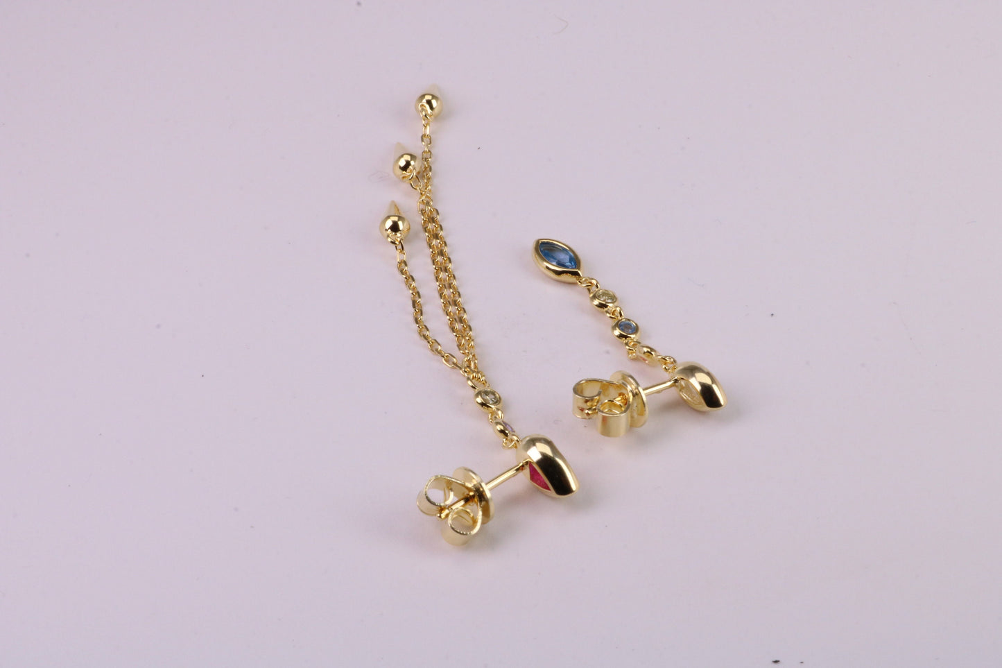 Fashionable Odd Pair 65 mm and 35 mm Long Dropper Stud Earrings, Solid Silver with Yellow Gold Plating