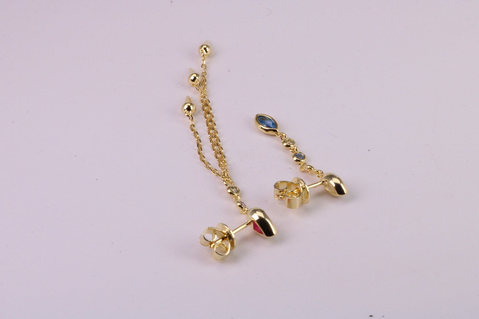 Fashionable Odd Pair 65 mm and 35 mm Long Dropper Stud Earrings, Solid Silver with Yellow Gold Plating