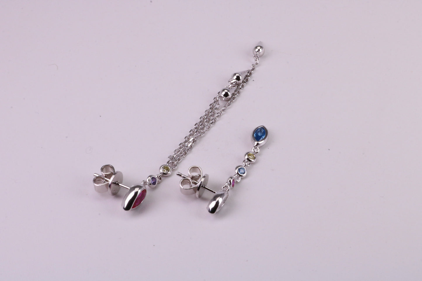 Fashionable Odd Pair 65 mm and 35 mm Long Dropper Stud Earrings, Solid Silver