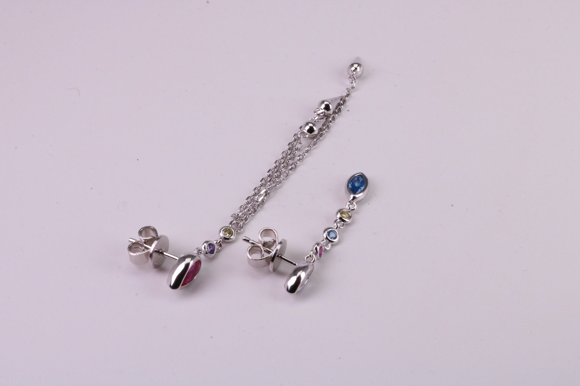 Fashionable Odd Pair 65 mm and 35 mm Long Dropper Stud Earrings, Solid Silver