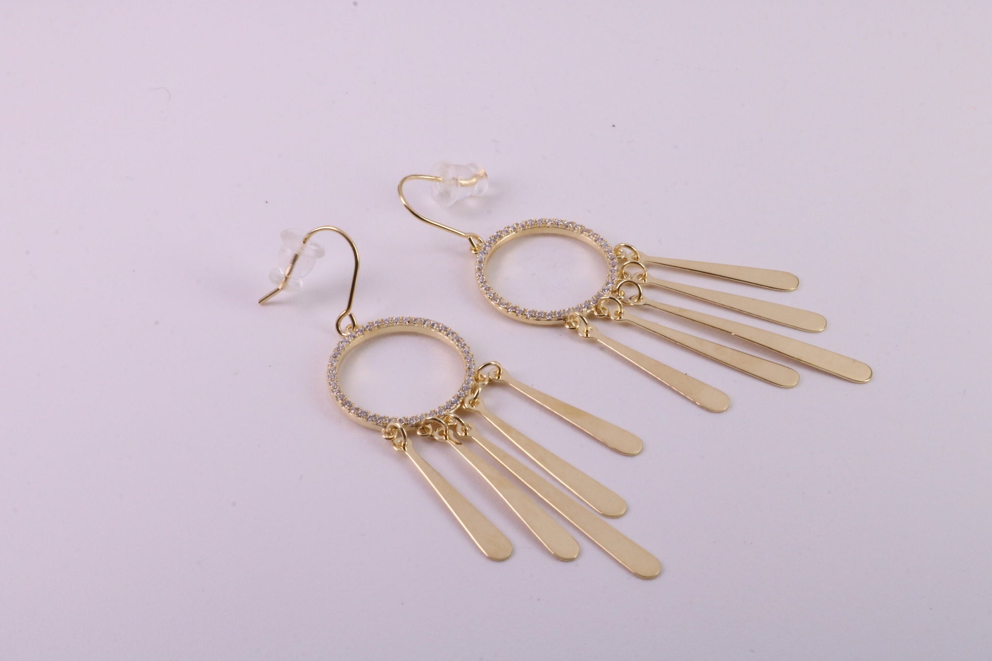 Fashionable 48 mm Long C Z Set Dropper Stud Earrings, Solid Silver with Yellow Gold Plating