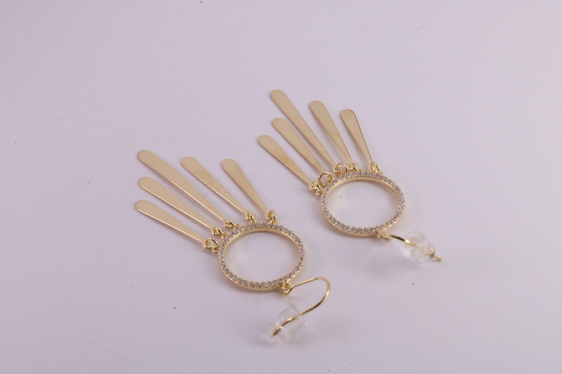 Fashionable 48 mm Long C Z Set Dropper Stud Earrings, Solid Silver with Yellow Gold Plating