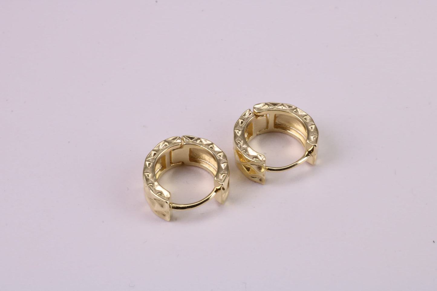 12 mm Round Diamond cut Half Hoop Earrings, Very Dressy, Made from Solid 925 Grade Sterling Silver and 18ct Yellow Gold Plated