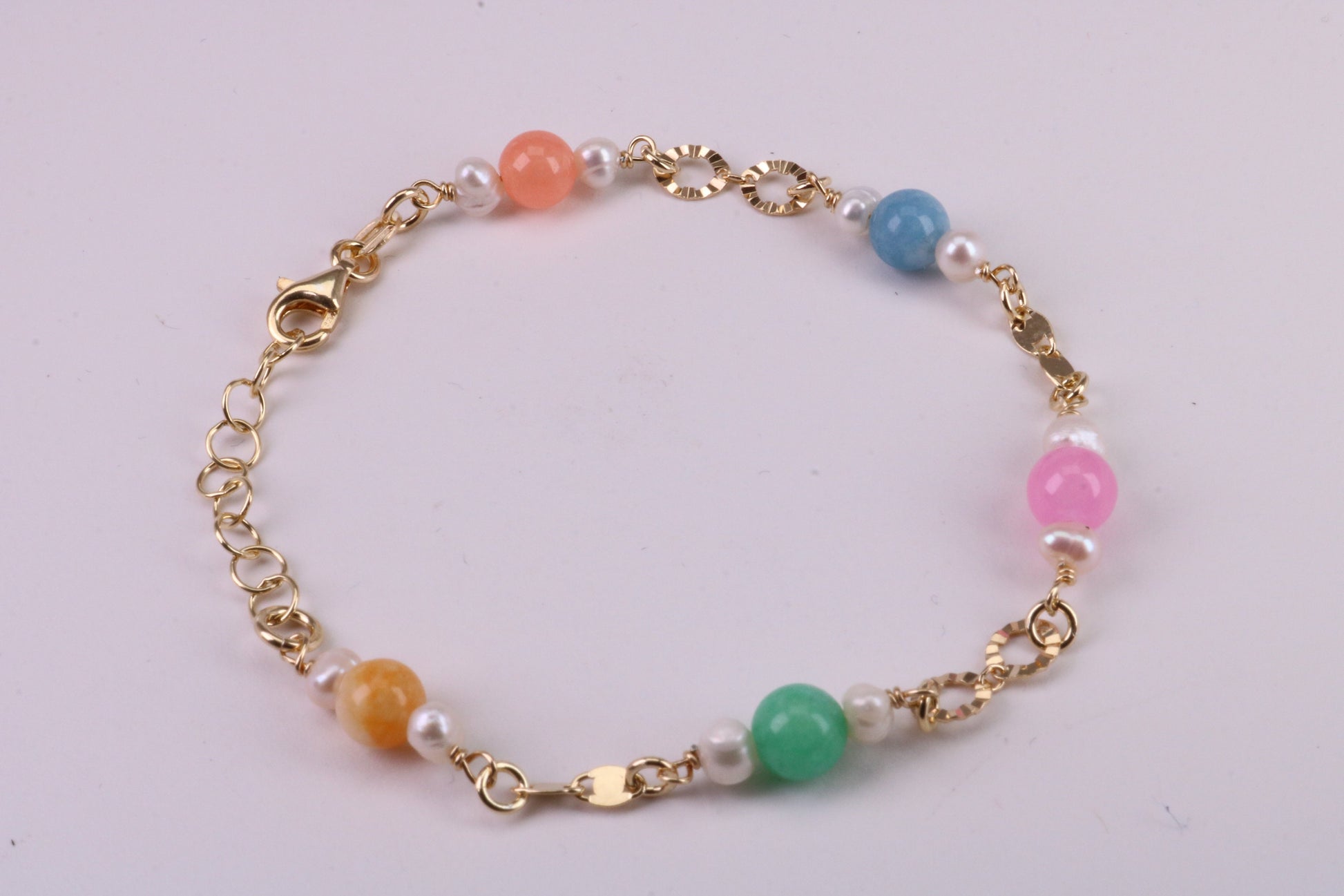 Rainbow Bracelet, With Length Adjustable Chain, Made from solid Sterling Silver and Further 18ct Yellow Gold Plated