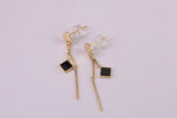 35 mm Long Black Onyx Set Dropper Stud Earrings, Solid Silver with Yellow Gold Plating