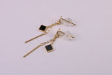 35 mm Long Black Onyx Set Dropper Stud Earrings, Solid Silver with Yellow Gold Plating
