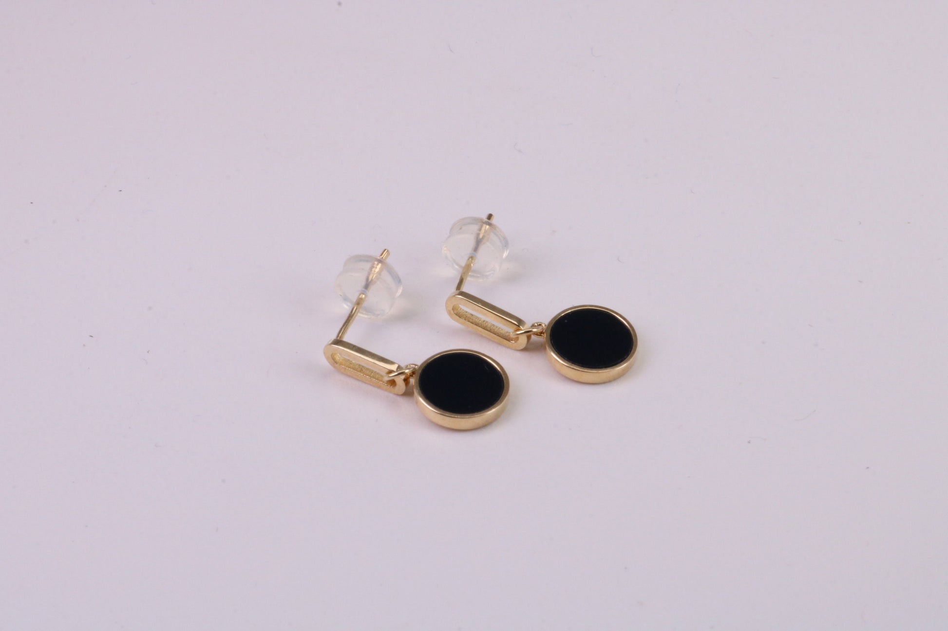 18 mm Long Black Onyx Set Dropper Stud Earrings, Solid Silver with Yellow Gold Plating