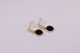 18 mm Long Black Onyx Set Dropper Stud Earrings, Solid Silver with Yellow Gold Plating