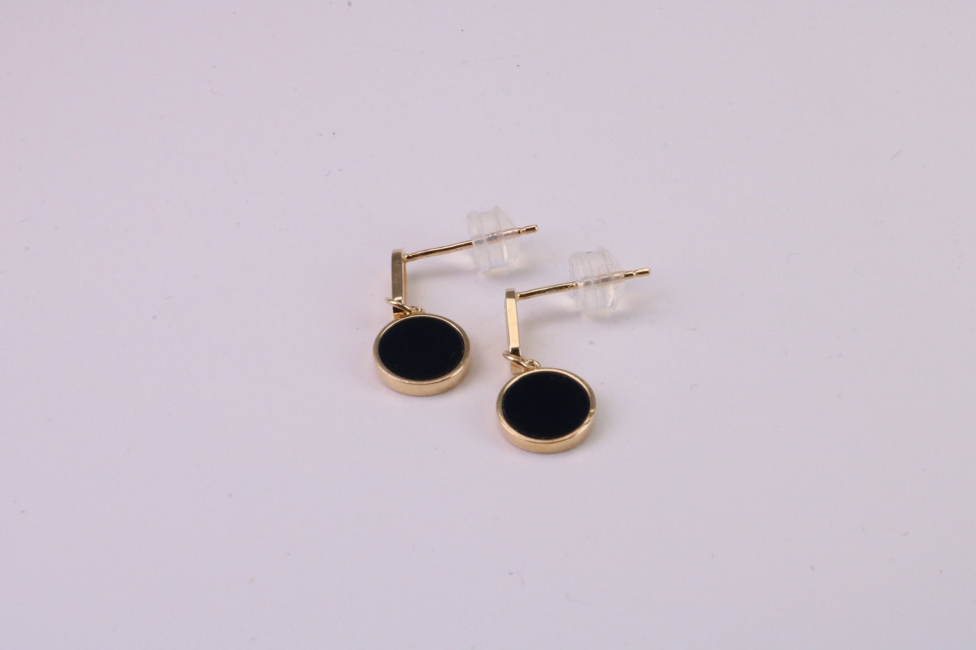 18 mm Long Black Onyx Set Dropper Stud Earrings, Solid Silver with Yellow Gold Plating