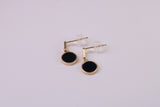 18 mm Long Black Onyx Set Dropper Stud Earrings, Solid Silver with Yellow Gold Plating
