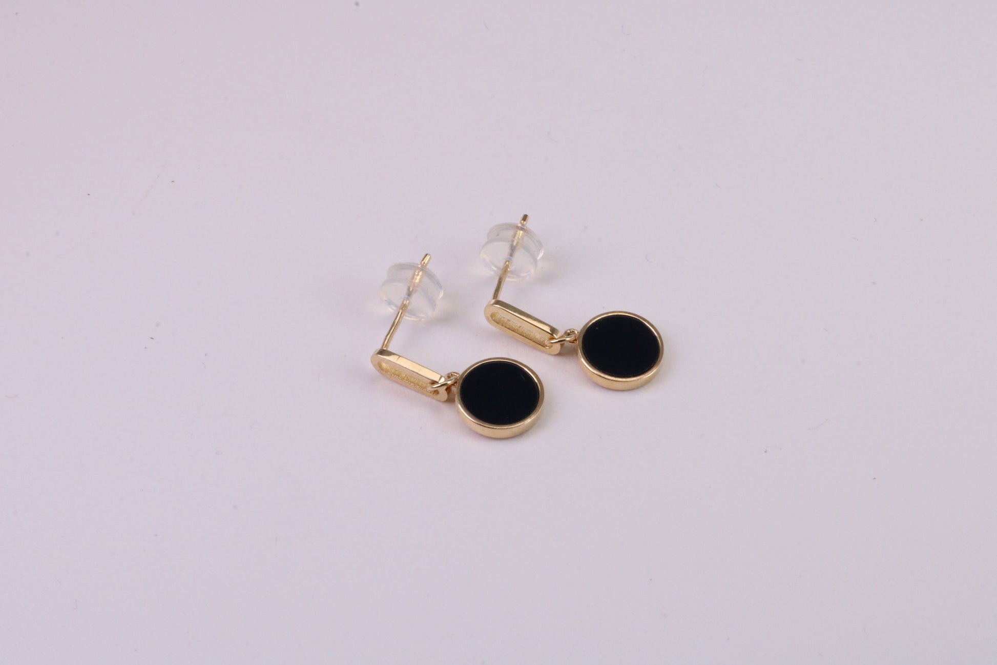 18 mm Long Black Onyx Set Dropper Stud Earrings, Solid Silver with Yellow Gold Plating