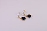 18 mm Long Black Onyx Set Dropper Stud Earrings, Solid Silver with Yellow Gold Plating