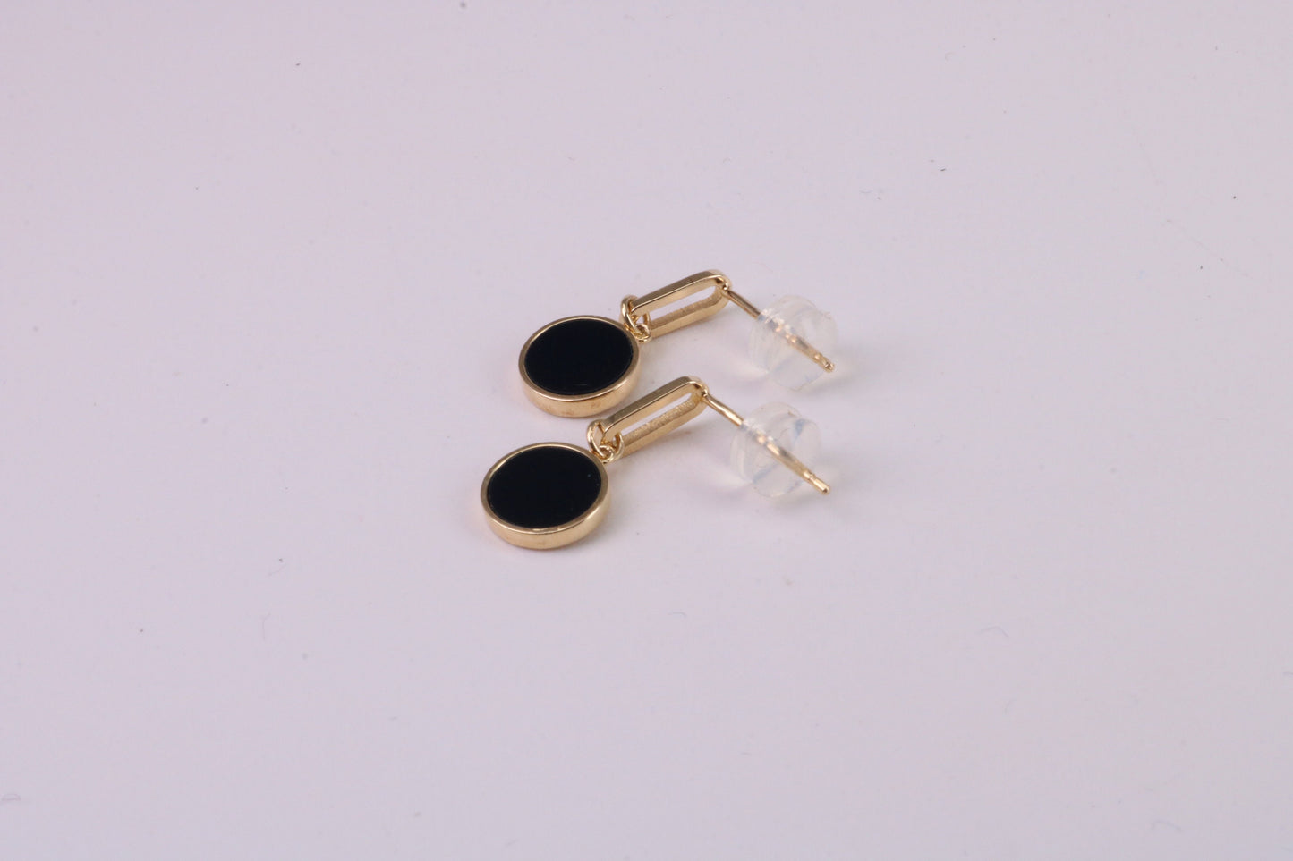 18 mm Long Black Onyx Set Dropper Stud Earrings, Solid Silver with Yellow Gold Plating