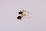 18 mm Long Black Onyx Set Dropper Stud Earrings, Solid Silver with Yellow Gold Plating