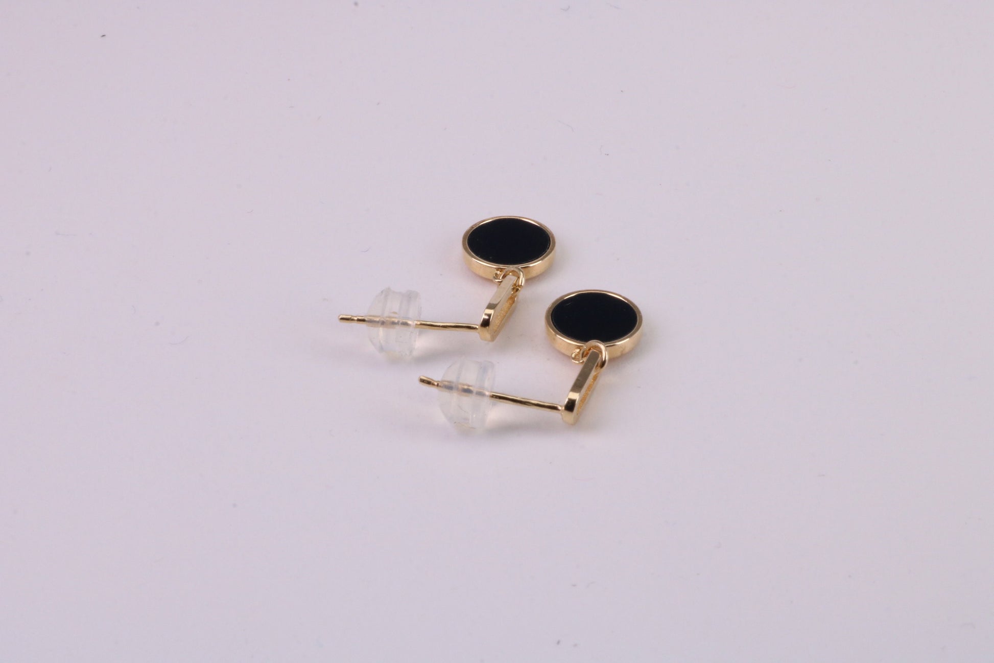 18 mm Long Black Onyx Set Dropper Stud Earrings, Solid Silver with Yellow Gold Plating
