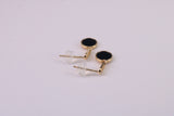 18 mm Long Black Onyx Set Dropper Stud Earrings, Solid Silver with Yellow Gold Plating