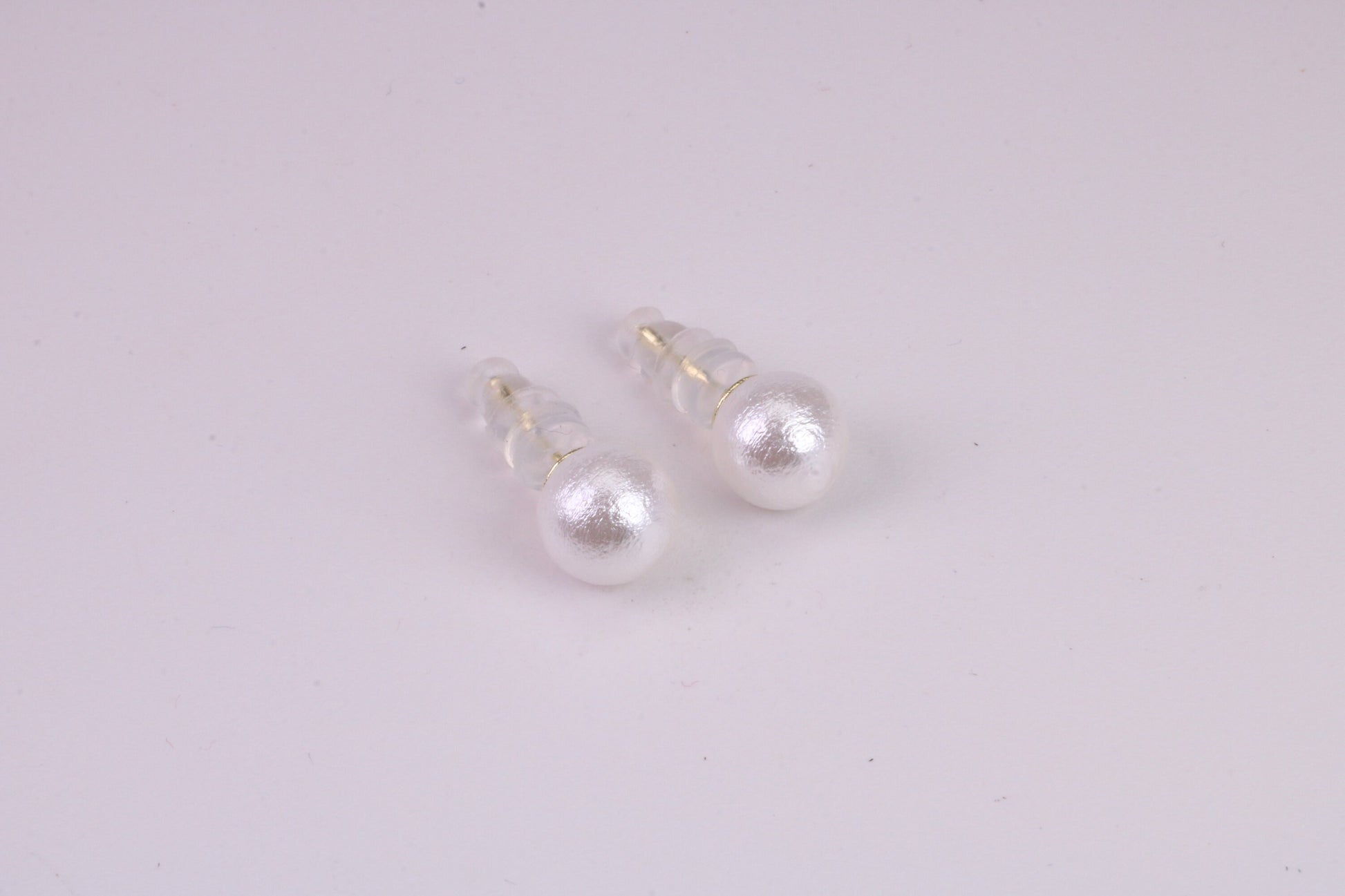 Natural 8 mm Round Pearl set Stud Earrings, set in Solid Silver, 18ct Yellow Gold Pated, Comfortable Rubber Backings