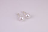 Natural 8 mm Round Pearl set Stud Earrings, set in Solid Silver, 18ct Yellow Gold Pated, Comfortable Rubber Backings
