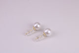 Natural 8 mm Round Pearl set Stud Earrings, set in Solid Silver, 18ct Yellow Gold Pated, Comfortable Rubber Backings