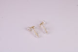 Natural Round Pearl set Stud Earrings, set in Solid Silver, 18ct Yellow Gold Pated, Comfortable Rubber Backings