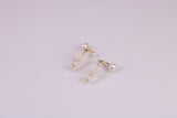 Natural Round Pearl set Stud Earrings, set in Solid Silver, 18ct Yellow Gold Pated, Comfortable Rubber Backings
