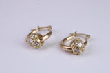 Hoop Creole Earrings with C Z Set Ball, Made from Solid Yellow Gold