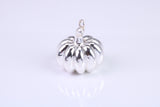 Solid Pumpkin Charm, Traditional Charm, Made from Solid Cast 925 Grade Sterling Silver, Complete with Attachment Link, British Hallmarked