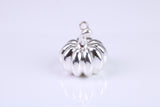 Solid Pumpkin Charm, Traditional Charm, Made from Solid Cast 925 Grade Sterling Silver, Complete with Attachment Link, British Hallmarked