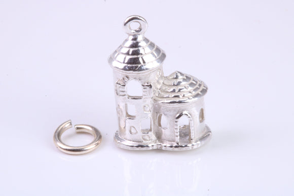 Castle Charm, Traditional Charm, Made from Solid 925 Grade Sterling Silver, Complete with Attachment Link