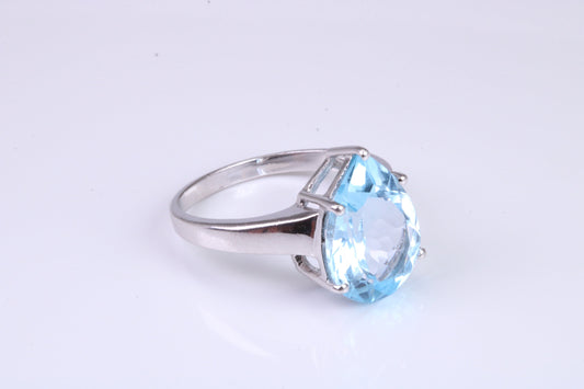 Large Natural Teardrop cut Blue Topaz set Sterling Silver Ring, November Birthstone